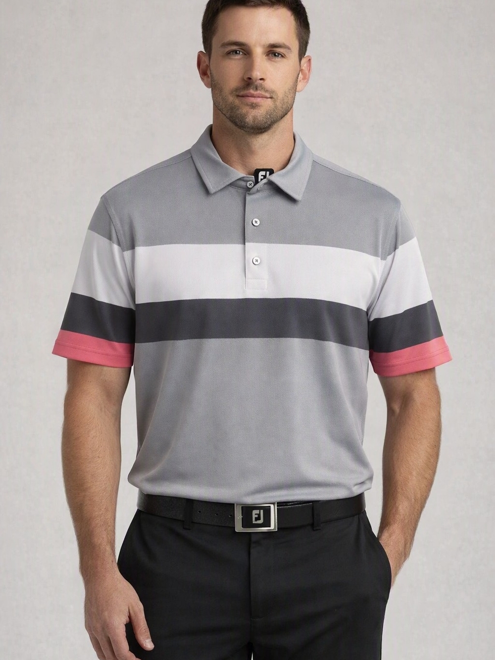 Foot Joy Polo Mens XL Gray Colour Block Golf Athletic Short Sleeve